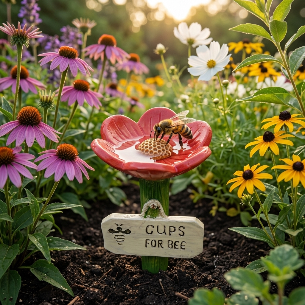 Blühendes Trinkgefäß für Bienen und Schmetterlinge – Handverziert für Ihren Garten