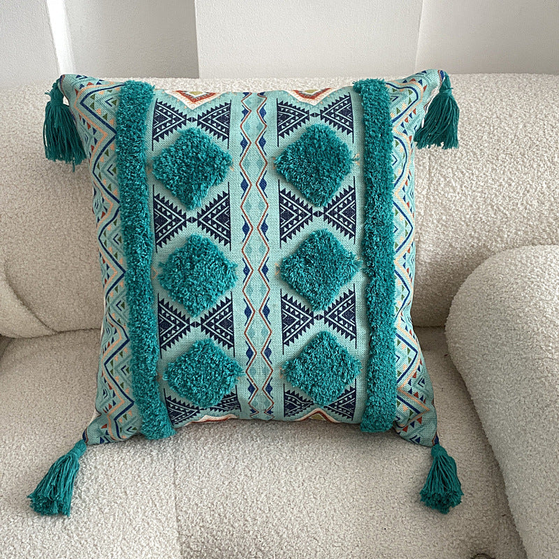 Boho-inspirierter Wurfkissenbezug mit Quasten