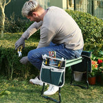 Multifunktionale Gartenbank mit Kniepolster und Werkzeugtaschen