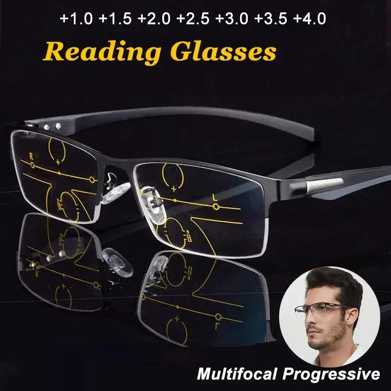Fortschrittliche Lesebrille mit adaptiven Gläsern für jeden Bedarf