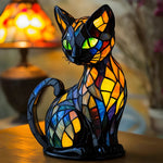 Farbwechselnde Tischlampe mit Katzenmotiv aus Glas