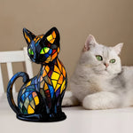 Farbwechselnde Tischlampe mit Katzenmotiv aus Glas