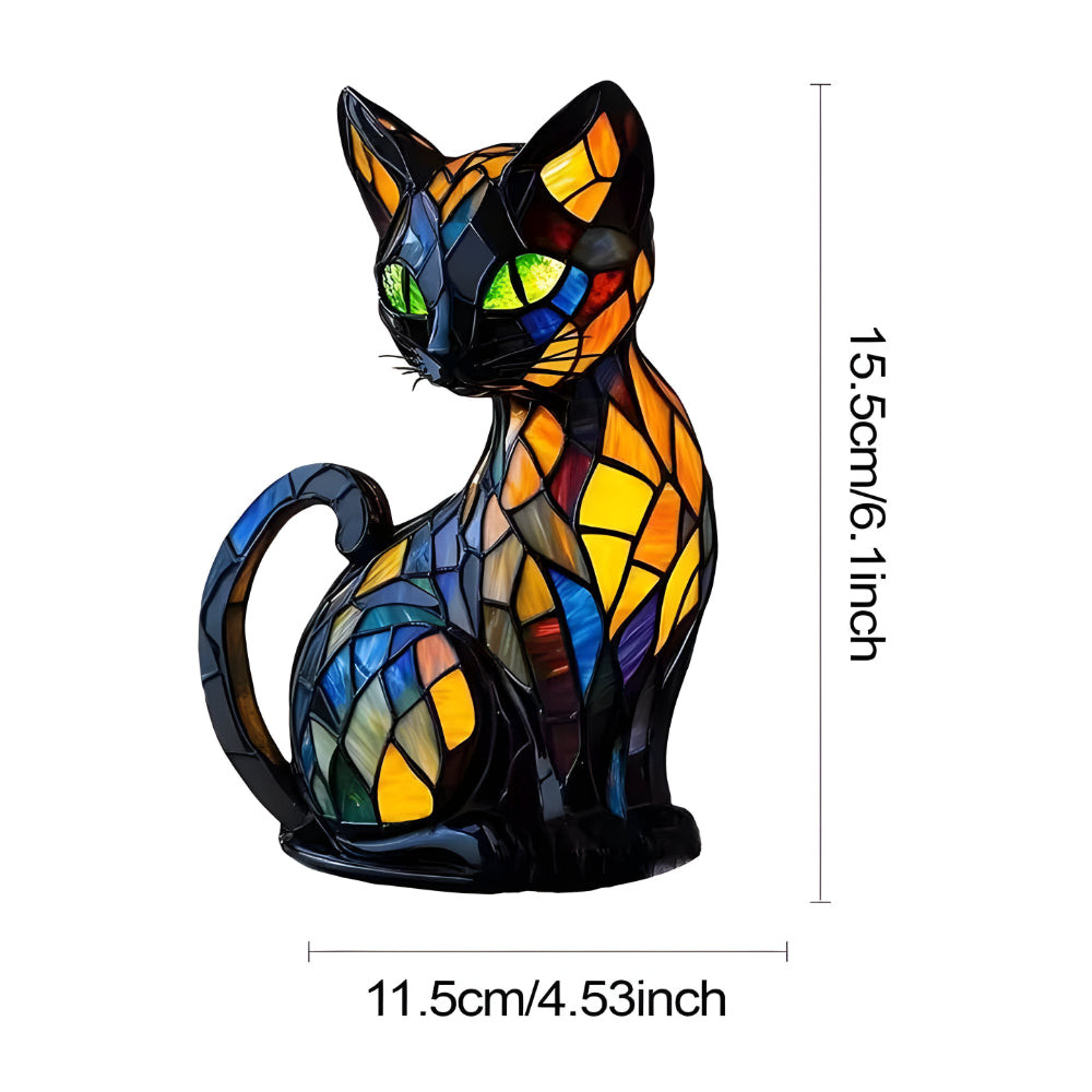 Farbwechselnde Tischlampe mit Katzenmotiv aus Glas