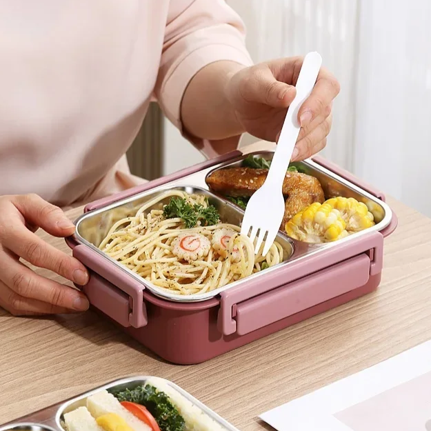 Praktische Edelstahl Lunchdose mit Fächern für unterwegs