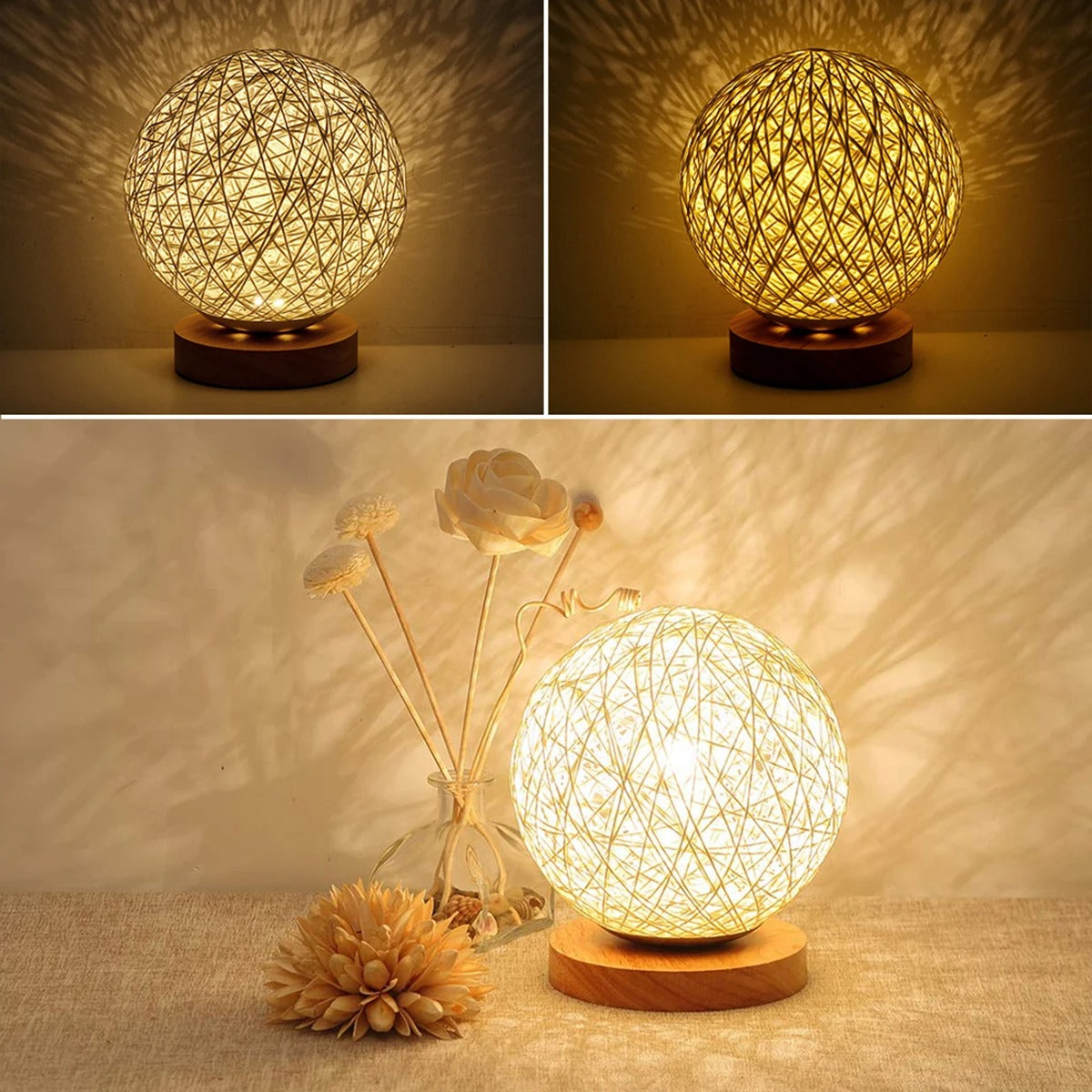 Stilvolle Rattan-Tischlampe mit Dimmfunktion - 30 cm