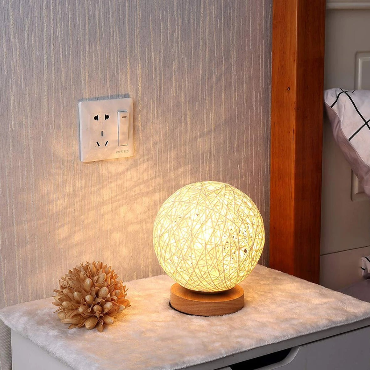 Stilvolle Rattan-Tischlampe mit Dimmfunktion - 30 cm