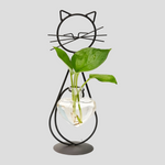 Elegante Herzvase mit Katzenhalter - Hydroponisches Glasdesign