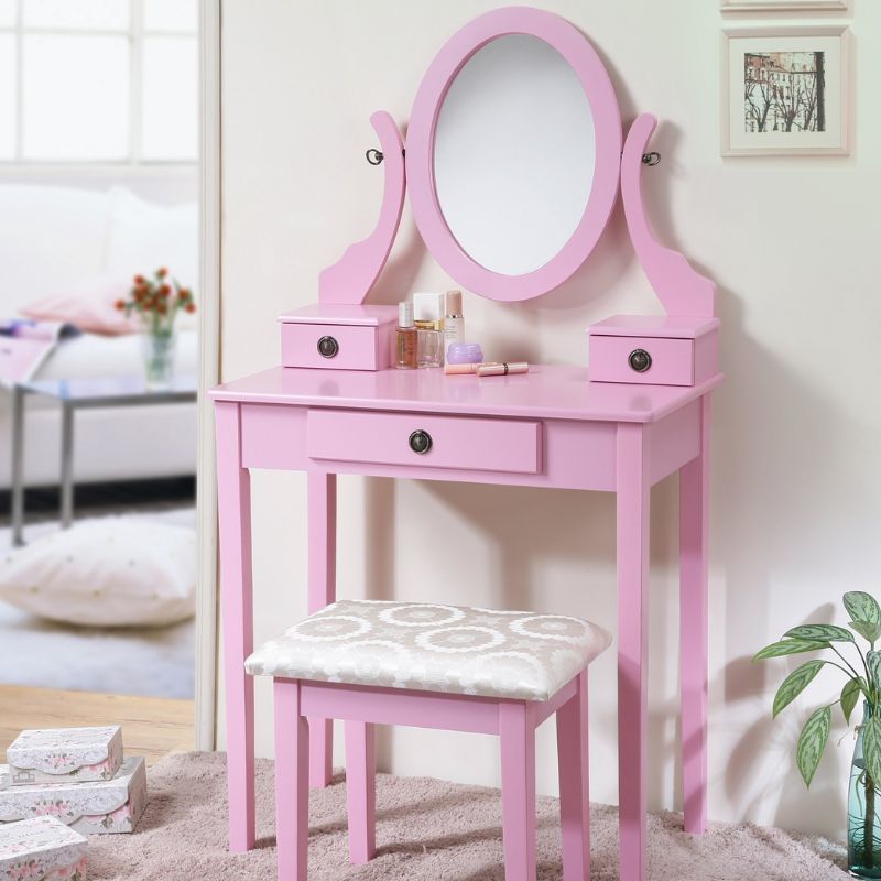Makeup-Tisch mit Spiegel und gepolstertem Hocker