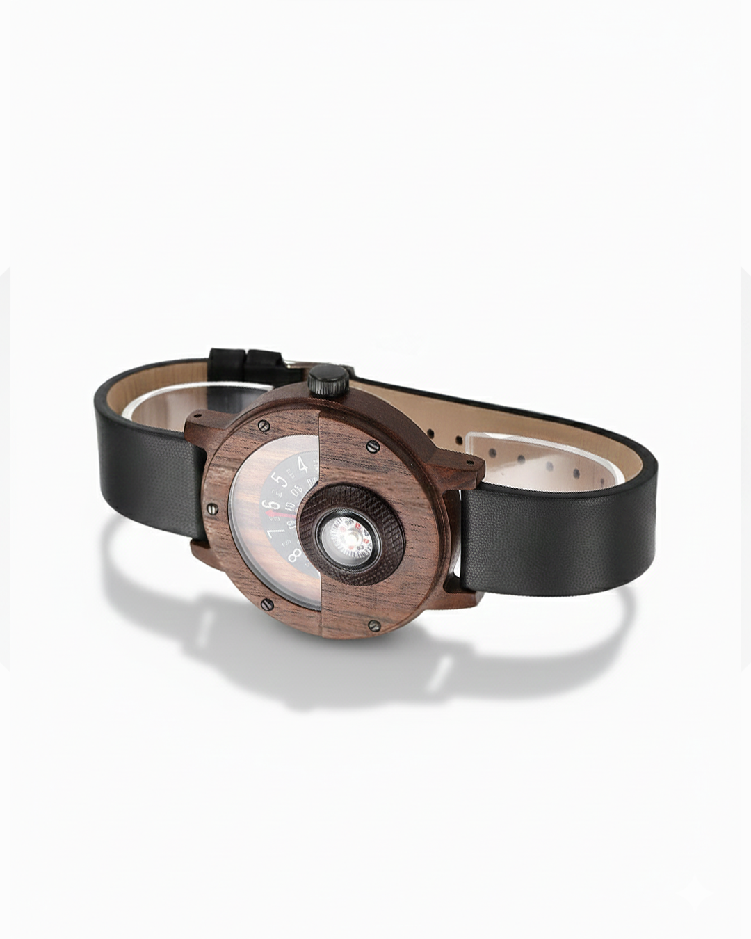 Compass Watch for Men with Leather and Wooden Design