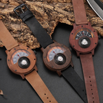 Compass Watch for Men with Leather and Wooden Design