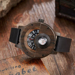 Compass Watch for Men with Leather and Wooden Design