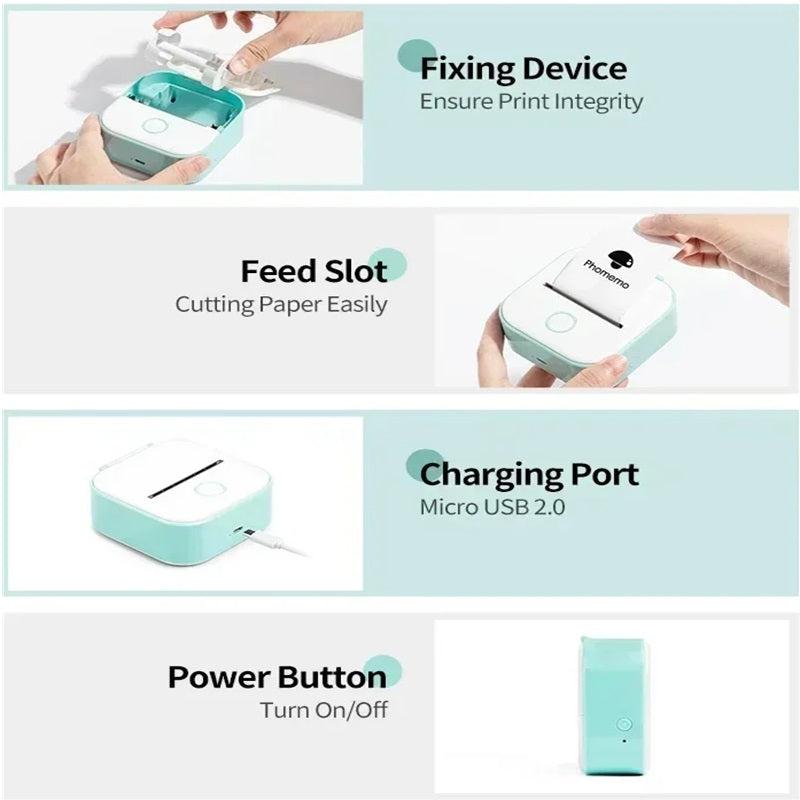 Tragbarer Mini-Drucker mit Bluetooth und thermodruck ohne Tinte