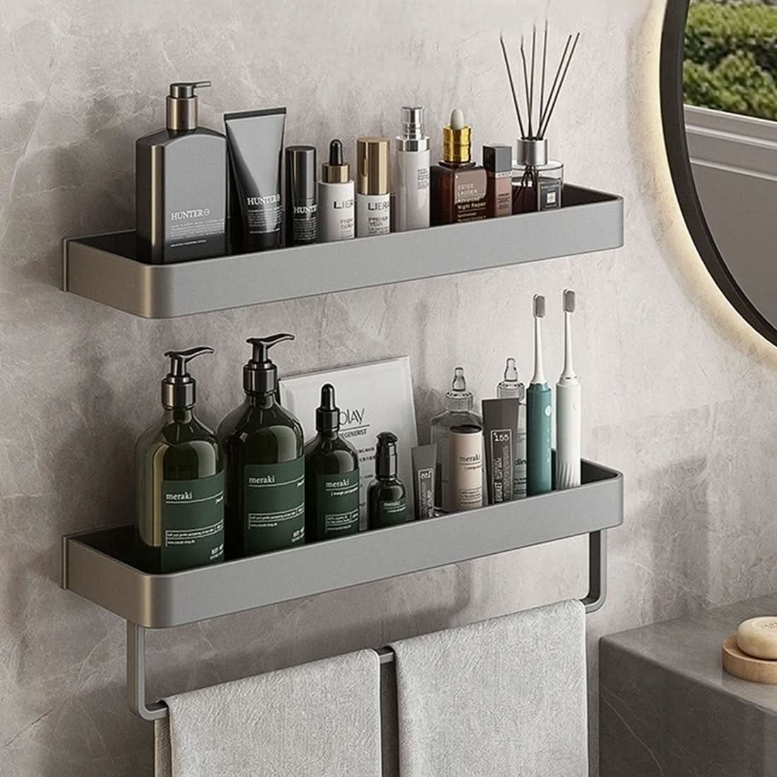 Drill-Free Bathroom Organizer Shelf for Towels - Unisex Design