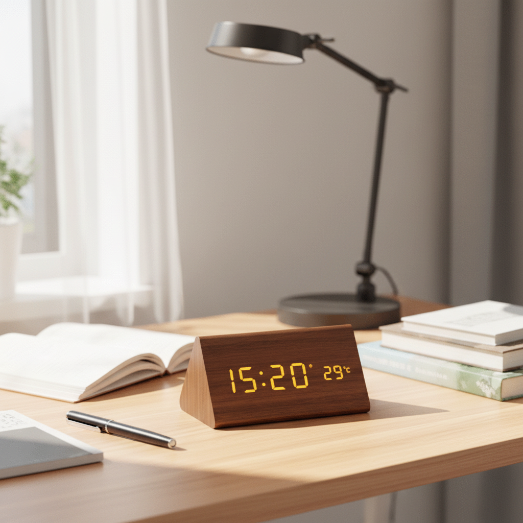 Modern Digital Clock with LED Display - Voice Activation Feature