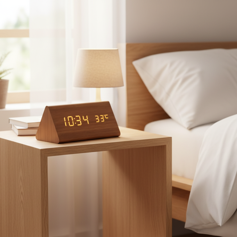 Modern Digital Clock with LED Display - Voice Activation Feature