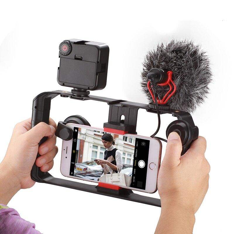 Smartphone-Stabilisator mit VideoGrip – Professionelles Filmgehäuse mit Kaltenschuh-Befestigungen