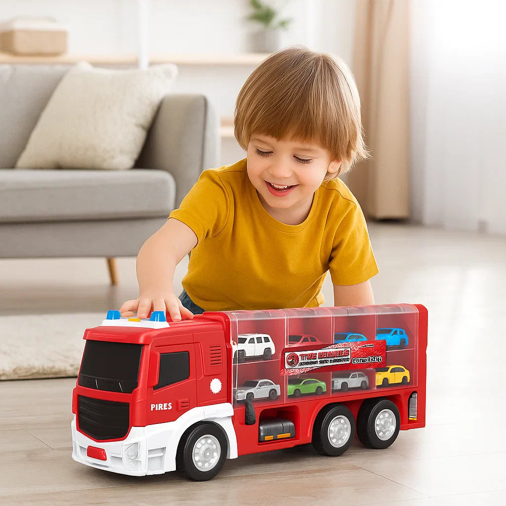 Transformierbare Rennstrecke mit 2in1 Autotruck und Fahrzeugen
