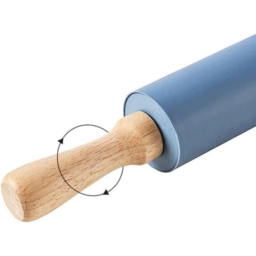 Praktischer Silikon-Teigroller mit ergonomischen Holzgriffen