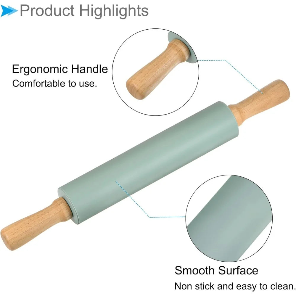 Praktischer Silikon-Teigroller mit ergonomischen Holzgriffen