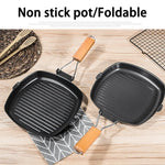 Faltbare Gusseisen-Grillpfanne mit Holzgriff für leckere Grillgerichte
