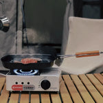 Faltbare Gusseisen-Grillpfanne mit Holzgriff für leckere Grillgerichte