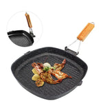 Faltbare Gusseisen-Grillpfanne mit Holzgriff für leckere Grillgerichte