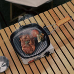 Faltbare Gusseisen-Grillpfanne mit Holzgriff für leckere Grillgerichte