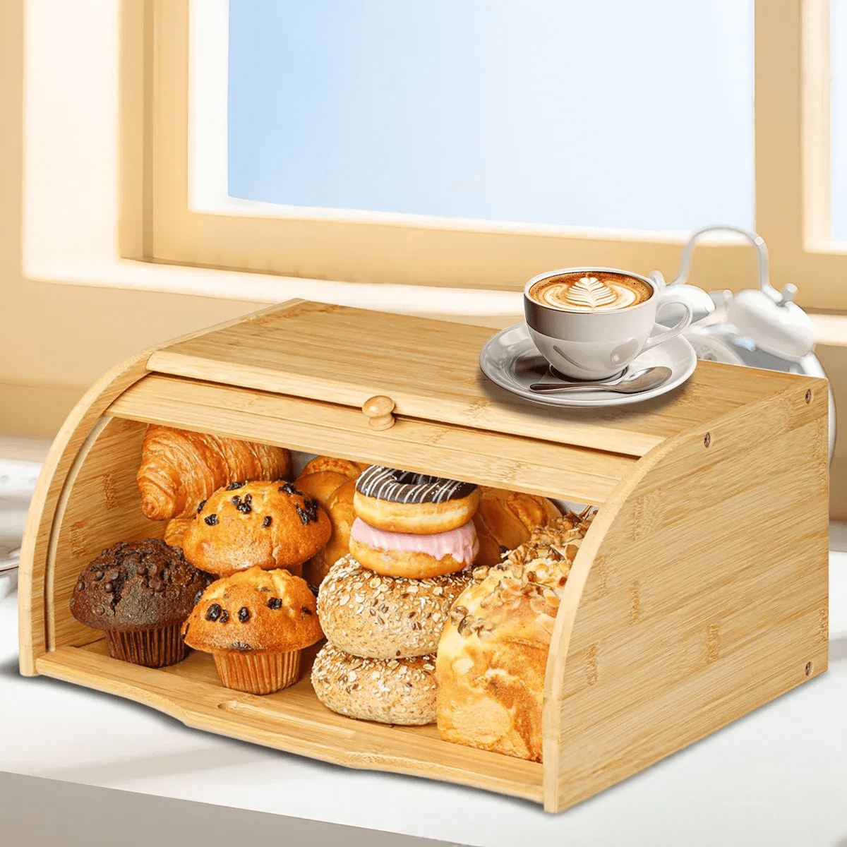 Stylish Wooden Bread Box with Roll-Top - Freshness for Your Kitchen