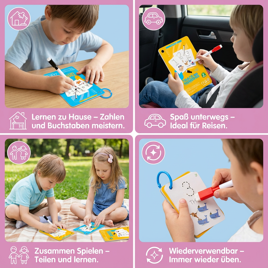 Trainingbuch für Kinder mit wiederverwendbaren Zahlen und Buchstaben
