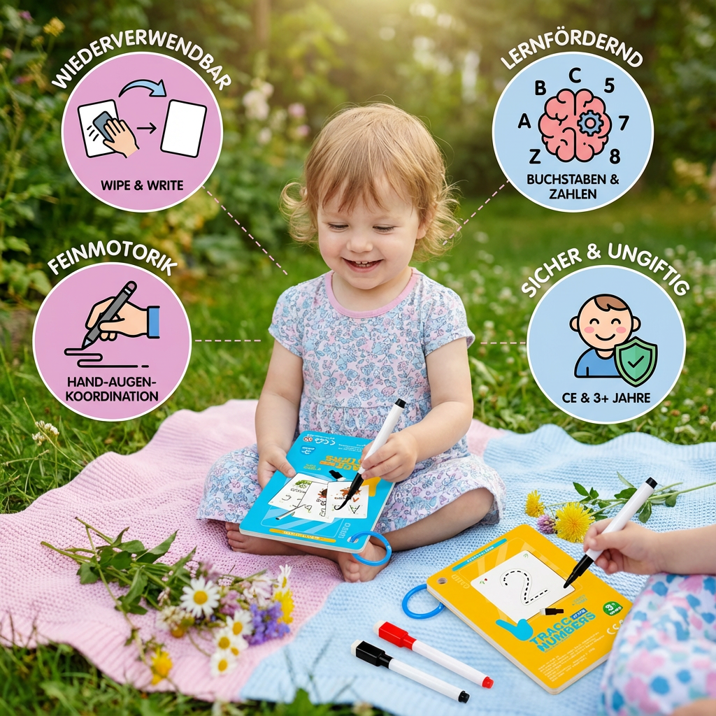 Trainingbuch für Kinder mit wiederverwendbaren Zahlen und Buchstaben