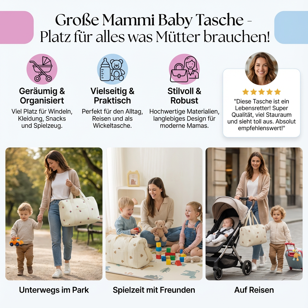 Geräumige Wickeltasche für Mütter – Viel Stauraum für Essentials!