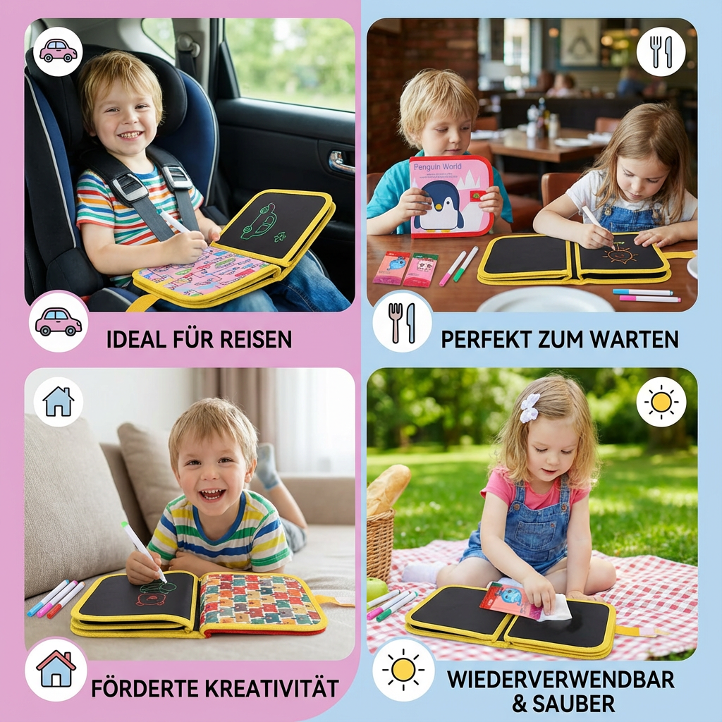 Wiederverwendbares Malbuch für Kinder zum Mitnehmen