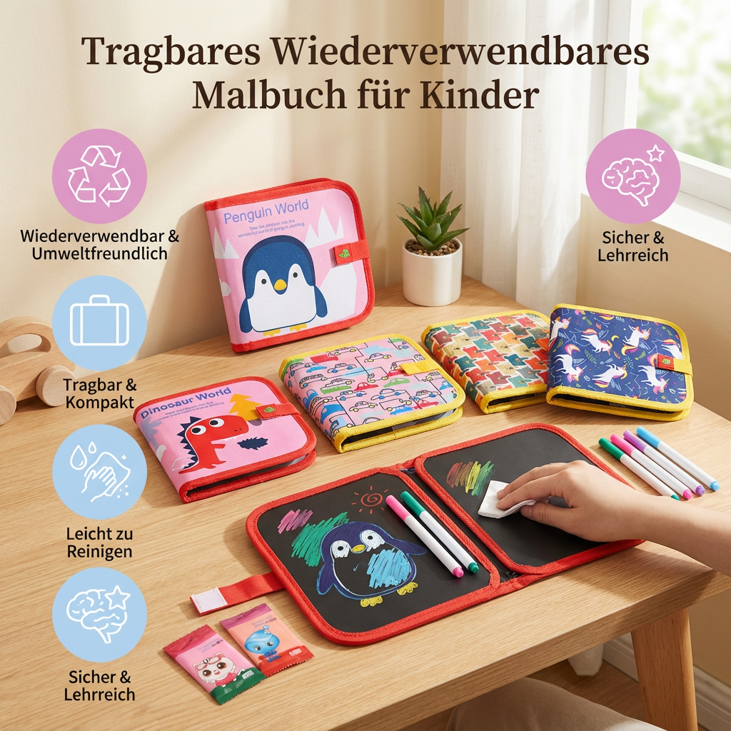 Wiederverwendbares Malbuch für Kinder zum Mitnehmen