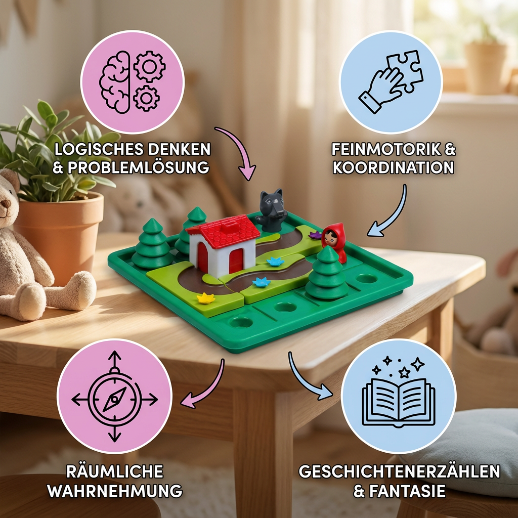 Puzzle und Geschicklichkeitsspiel mit Rotkäpchen im Montessori-Stil