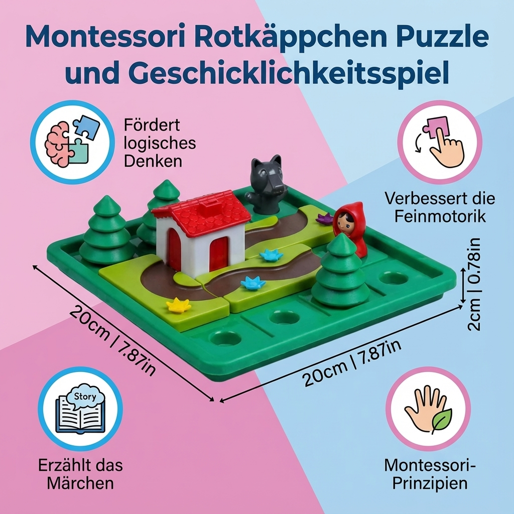 Puzzle und Geschicklichkeitsspiel mit Rotkäpchen im Montessori-Stil