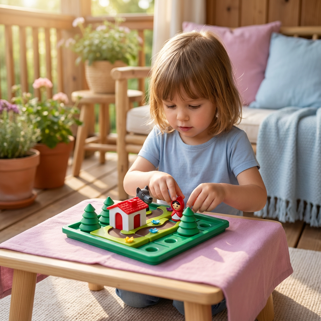 Puzzle und Geschicklichkeitsspiel mit Rotkäpchen im Montessori-Stil