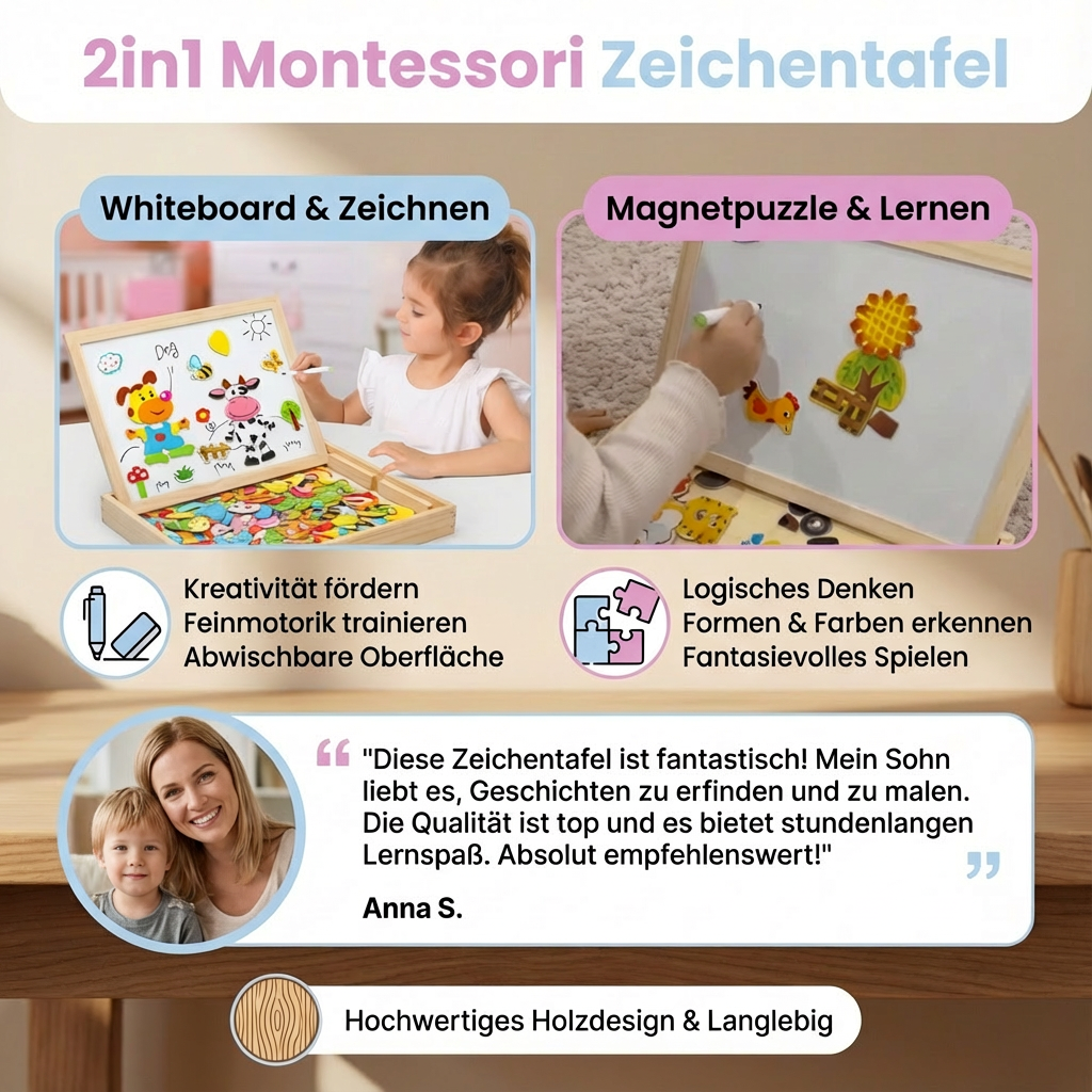 Montessori Zeichenbrett 2in1 für kreatives Lernen