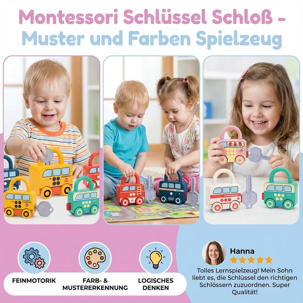 Schlüssel und Schloss Montessori Spielzeug – Farben und Muster