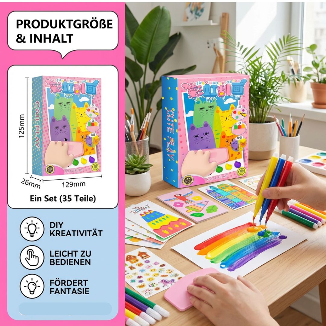 Set für kreative Farbmalerei mit Regenbogenfarben