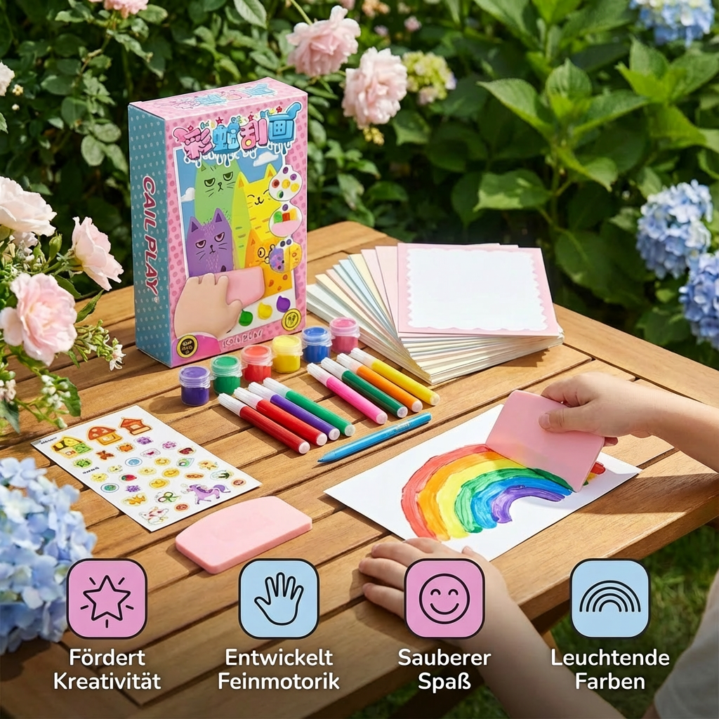 Set für kreative Farbmalerei mit Regenbogenfarben