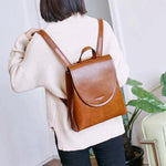 Elegant women's leather backpack with generous storage space