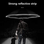 Weatherproof LED umbrella with reflective details and inverted design
