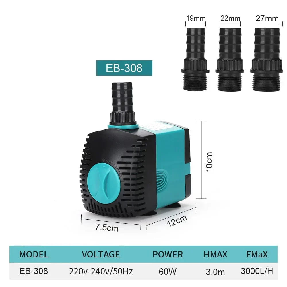 Unterwasserpumpe 3-60W für Teich und Aquarium – leise, 220V-240V/110V