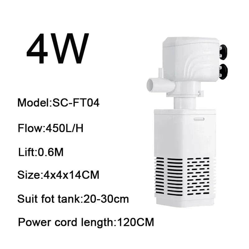 Vielseitige 4-in-1 Aquarienfilterpumpe für Fischtanks mit Luftzufuhr
