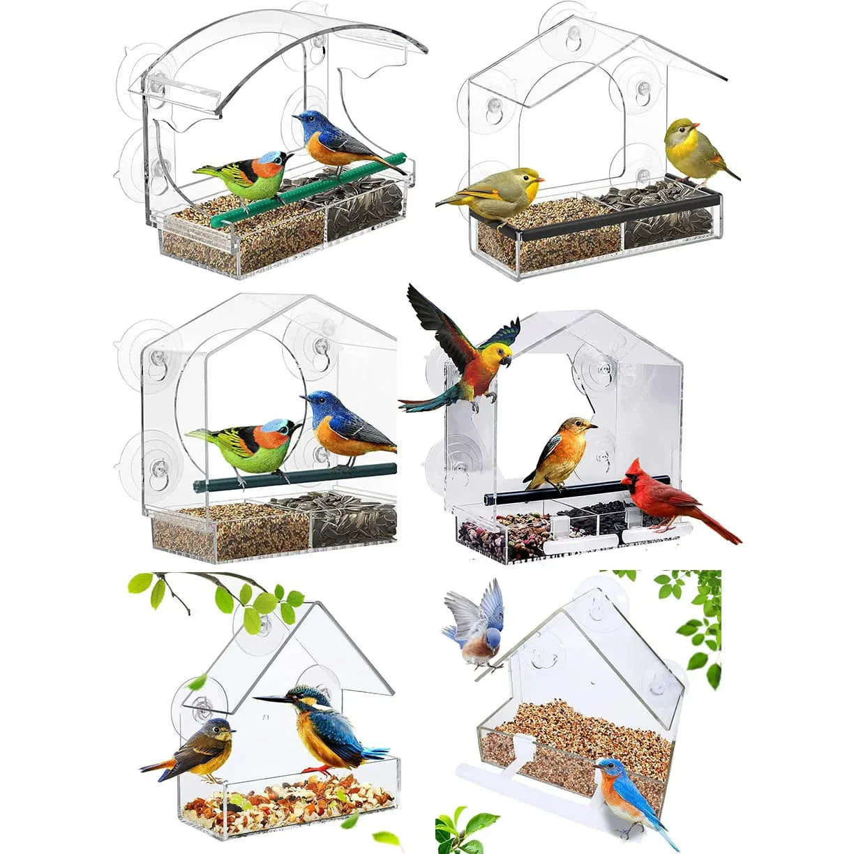 Vogelfutterhaus aus klarem Acryl mit Saugnapf – Hängendes Futtertablett