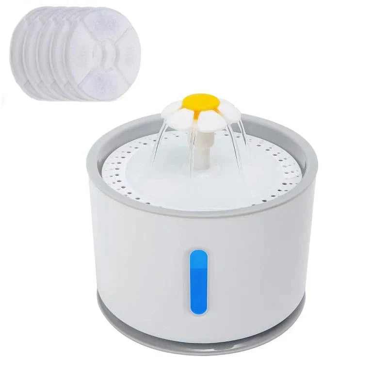 Automatischer Katzenbrunnen mit LED-Beleuchtung und 5 Ersatzfiltern, 2,4L, USB, geräuschlos, Trinkschale für Hunde und Katzen