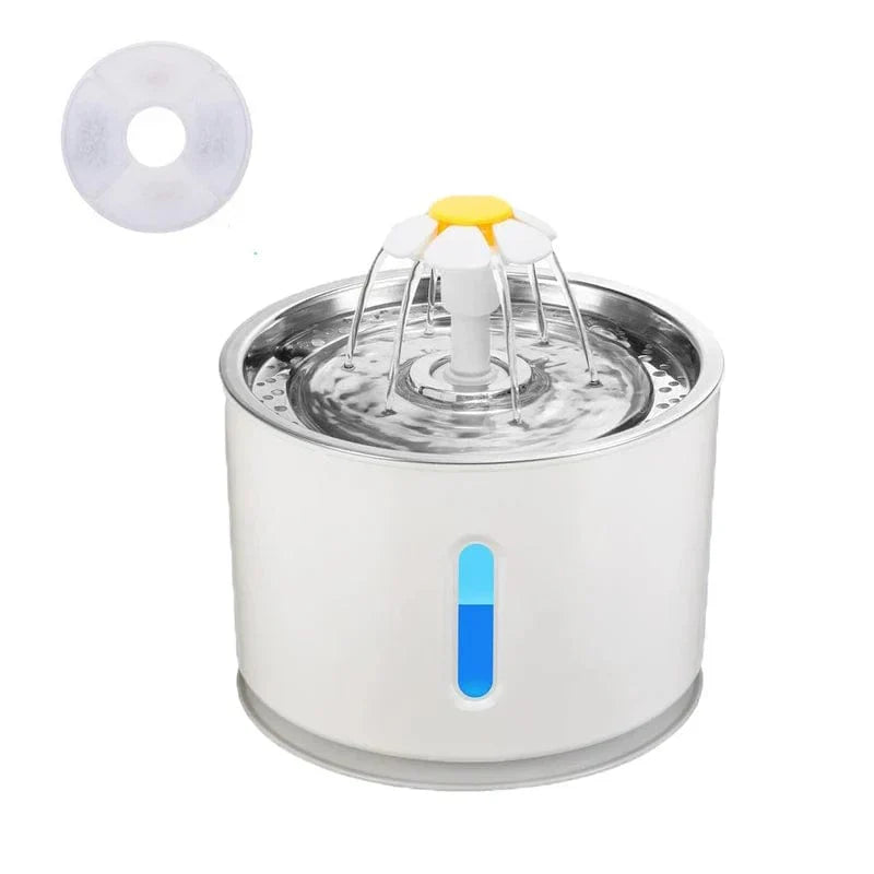 Automatischer Katzenbrunnen mit LED-Beleuchtung und 5 Ersatzfiltern, 2,4L, USB, geräuschlos, Trinkschale für Hunde und Katzen