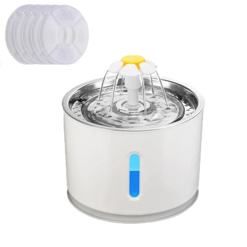 Automatischer Katzenbrunnen mit LED-Beleuchtung und 5 Ersatzfiltern, 2,4L, USB, geräuschlos, Trinkschale für Hunde und Katzen