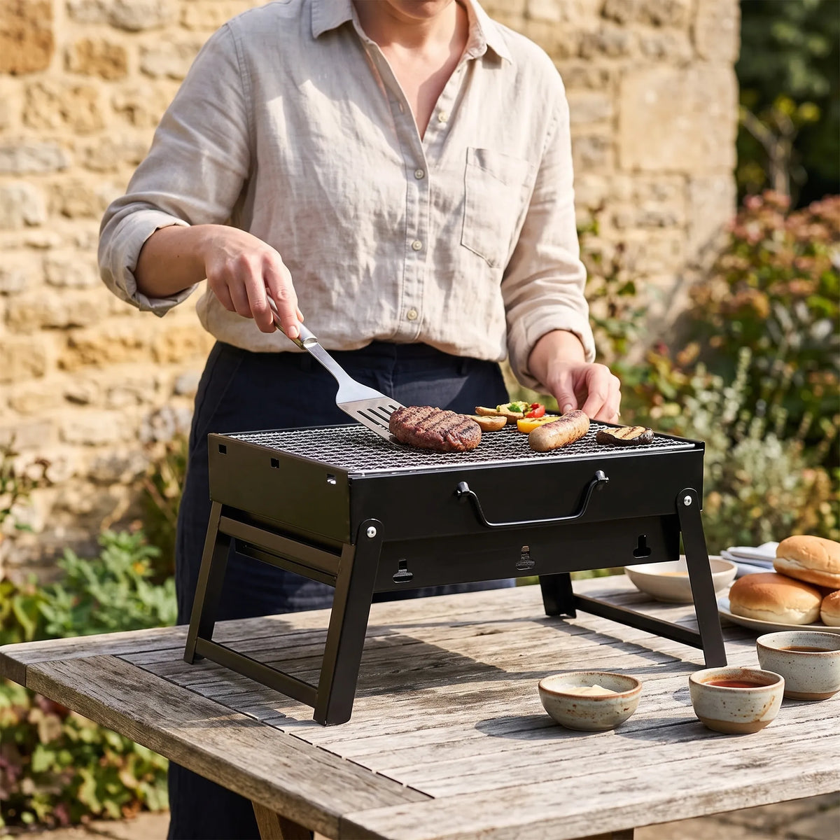 Compact Collapsible Charcoal Grill for Outdoor Barbecues - Unisex