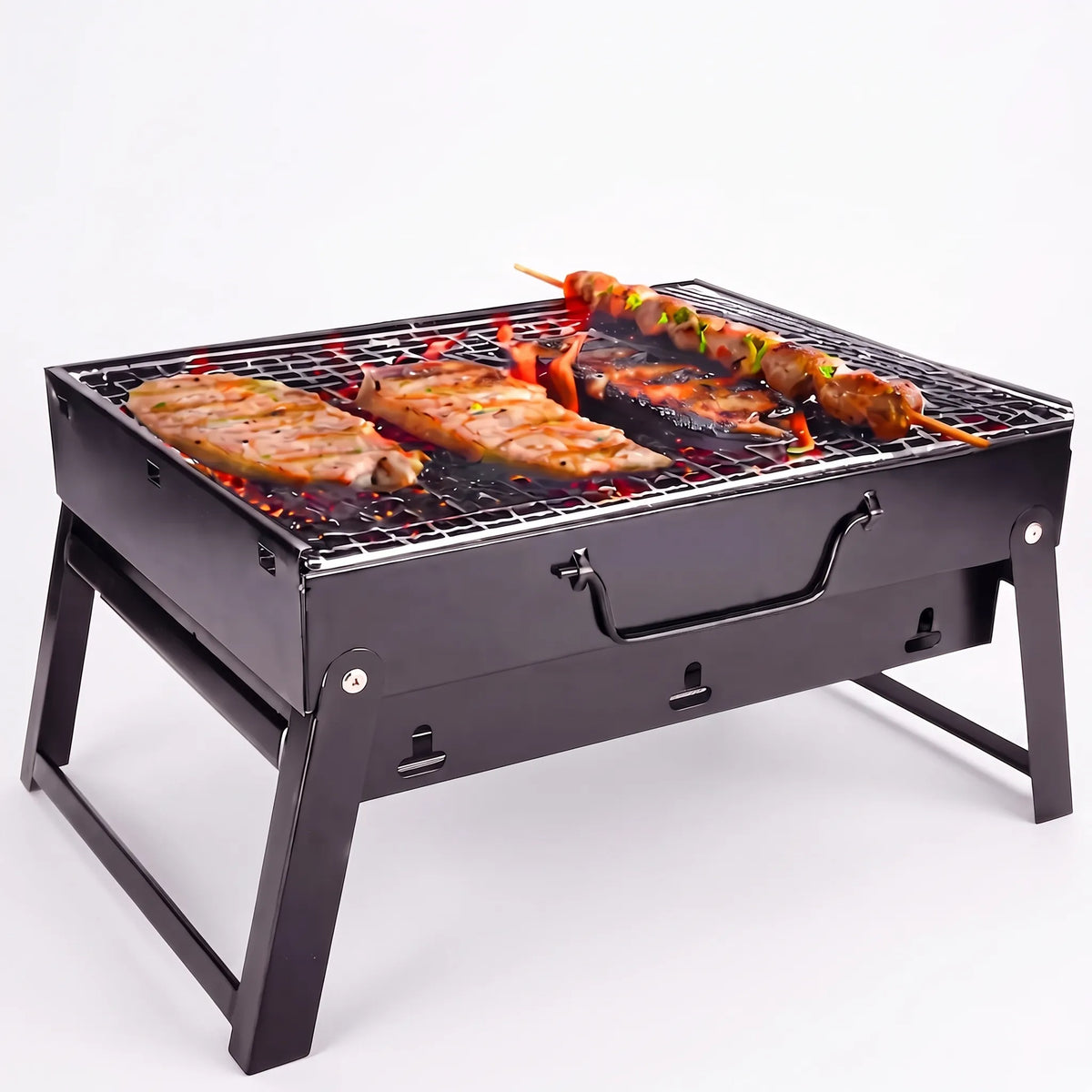 Compact Collapsible Charcoal Grill for Outdoor Barbecues - Unisex